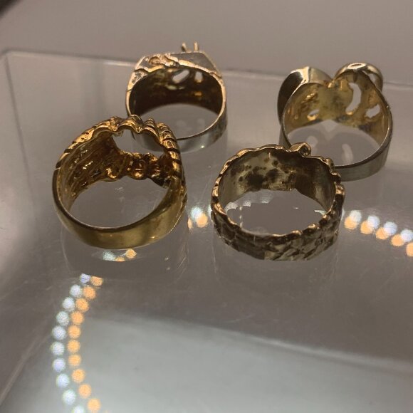 Vintage Salesman Sample Men's Lot of 4  ELECTRO PLATED Rings UNMARKED(7.25) - Picture 3 of 7